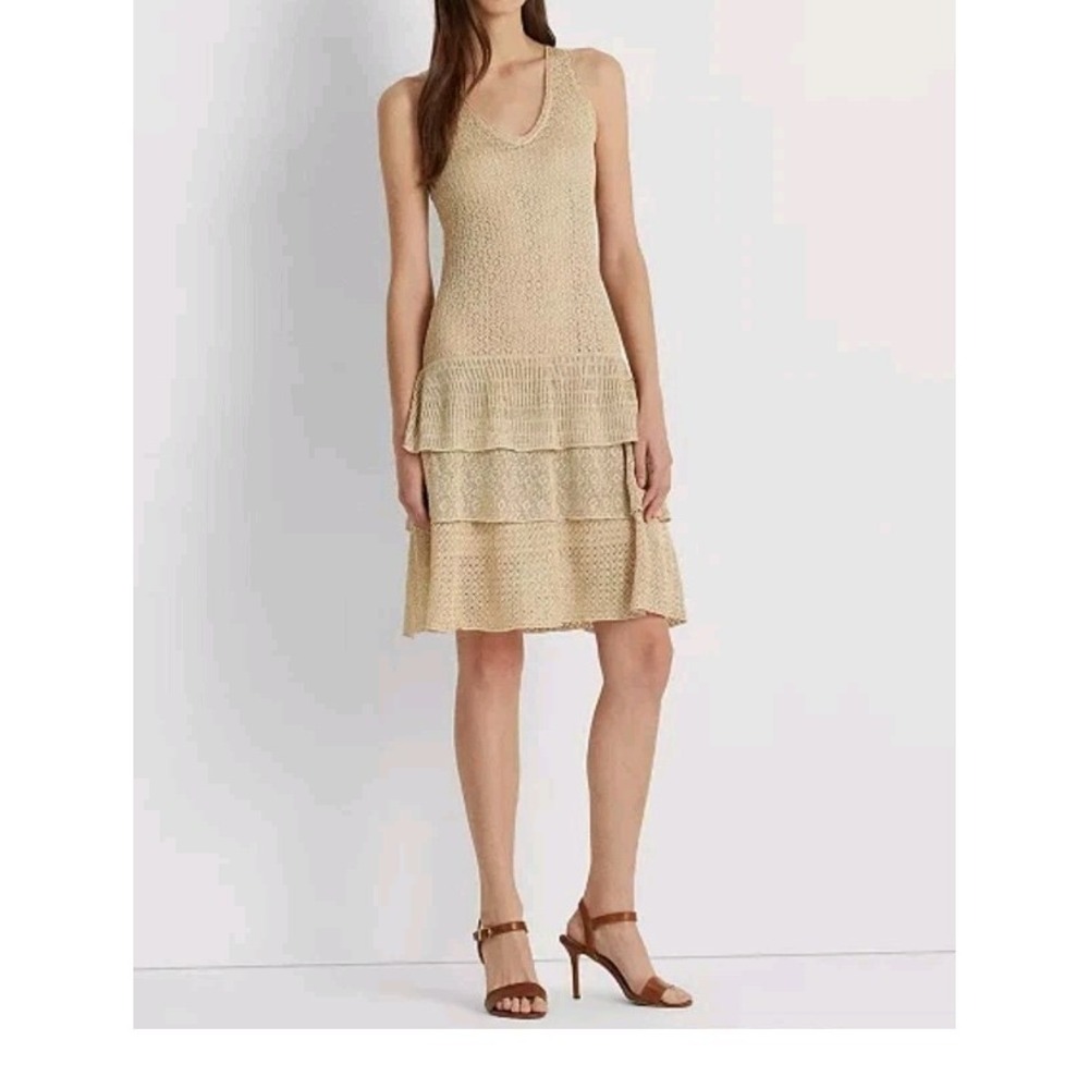 Polo Ralph Lauren Women's Pointelle-Knit Drop-Waist Ruffle Dress Size Mediun